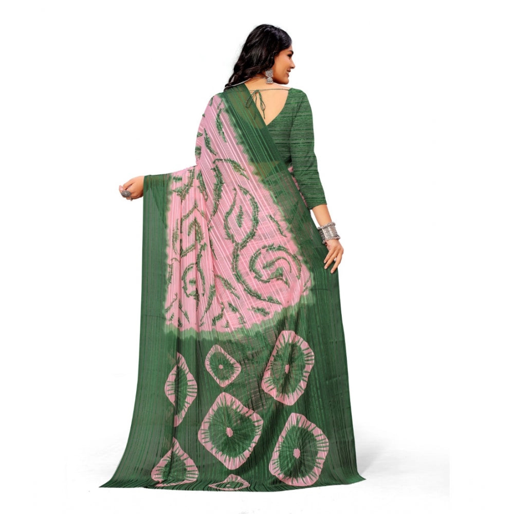 Generic Women's Georgette Printed Saree With Unstitched Blouse (Green)