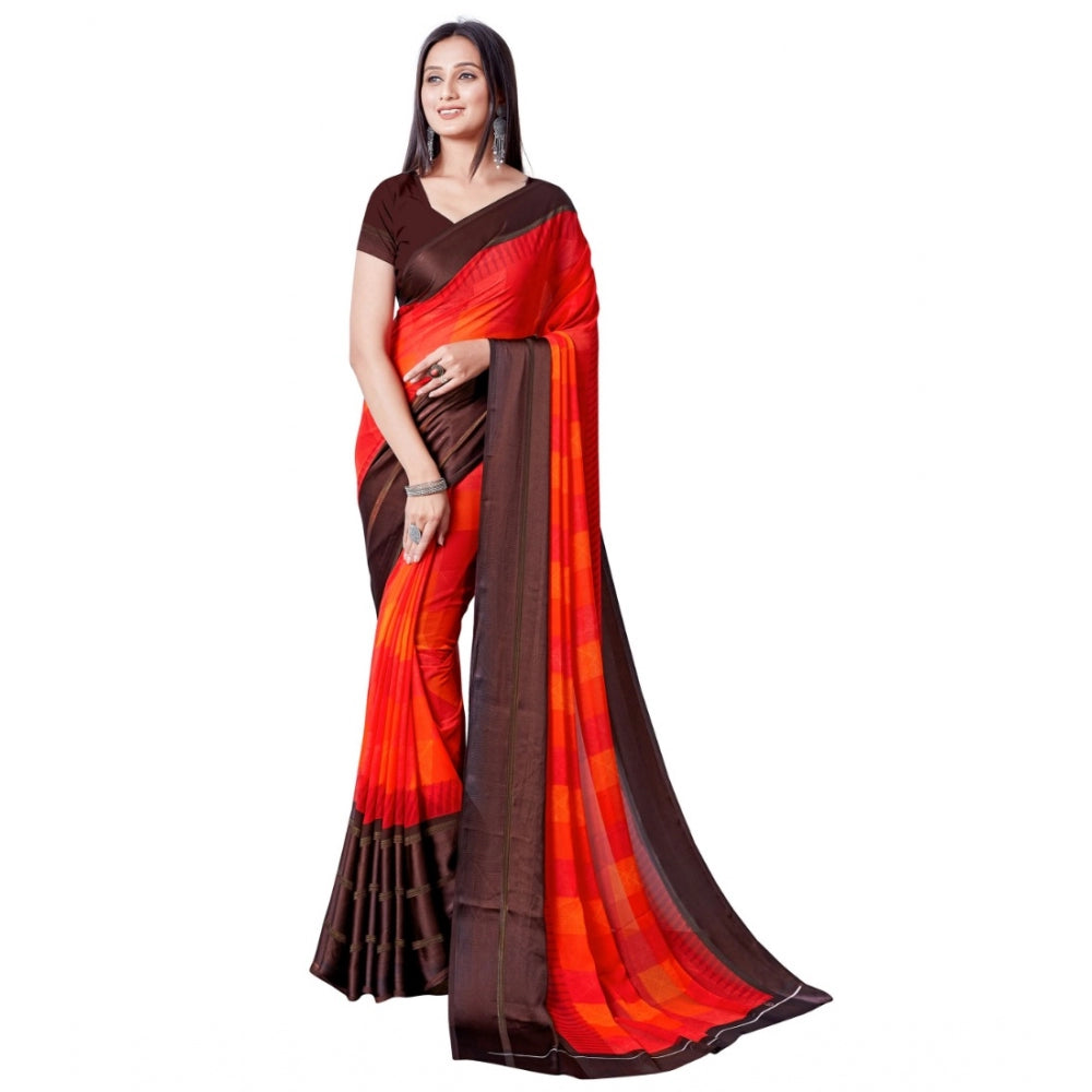 Generic Women's Satin Patta Printed Saree With Unstitched Blouse (Red)