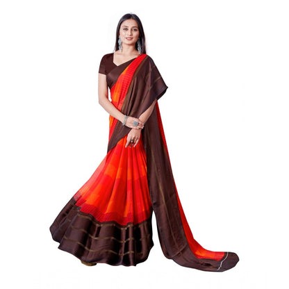 Generic Women's Satin Patta Printed Saree With Unstitched Blouse (Red)