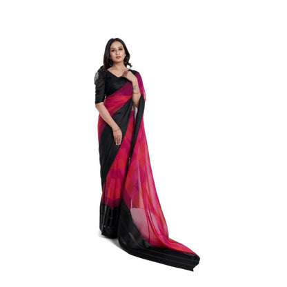 Generic Women's Satin Patta Printed Saree With Unstitched Blouse (Pink)