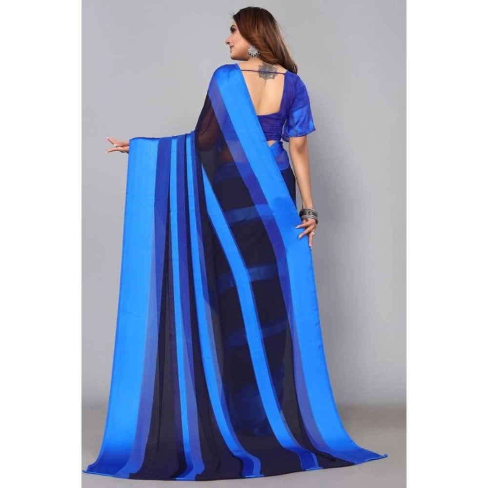 Generic Women's Satin Patta Printed Saree With Unstitched Blouse (Skyblue)