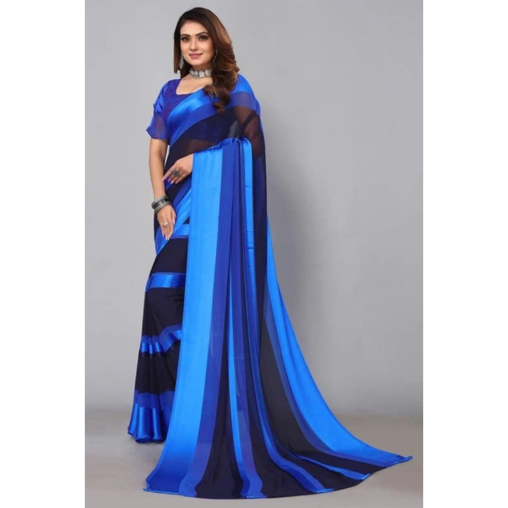 Generic Women's Satin Patta Printed Saree With Unstitched Blouse (Skyblue)