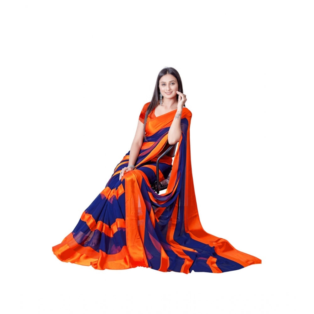 Generic Women's Satin Patta Printed Saree With Unstitched Blouse (Orange)