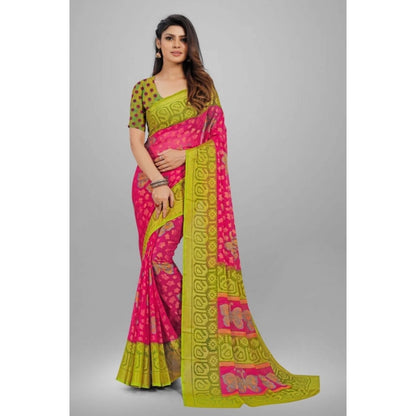 Generic Women's Viscose Rayon Printed Saree With Unstitched Blouse (Pink)