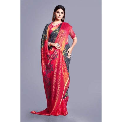 Generic Women's Viscose Rayon Printed Saree With Unstitched Blouse (Grey)