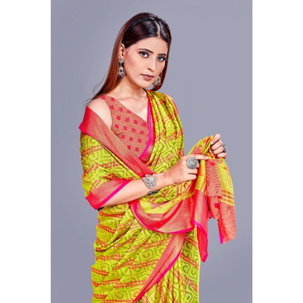 Generic Women's Viscose Rayon Printed Saree With Unstitched Blouse (Green)