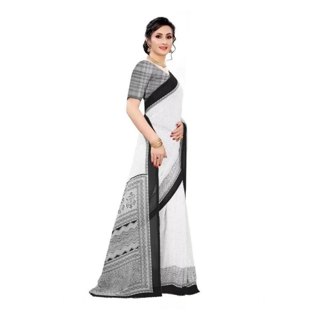 Generic Women's Georgette Printed Saree With Unstitched Blouse (Black)