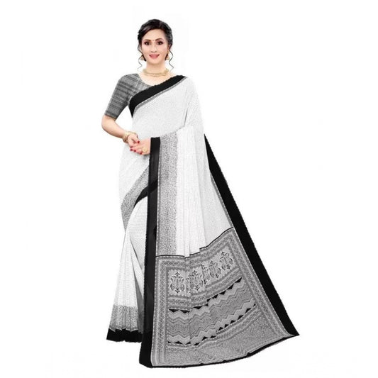 Generic Women's Georgette Printed Saree With Unstitched Blouse (Black)