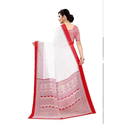 Generic Women's Georgette Printed Saree With Unstitched Blouse (Red)