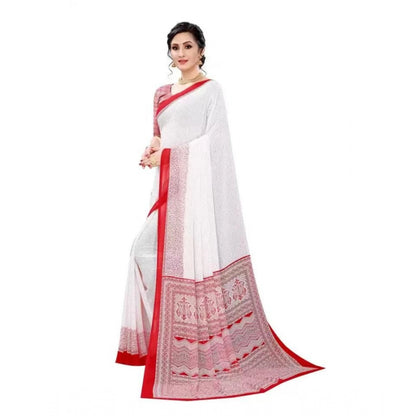 Generic Women's Georgette Printed Saree With Unstitched Blouse (Red)