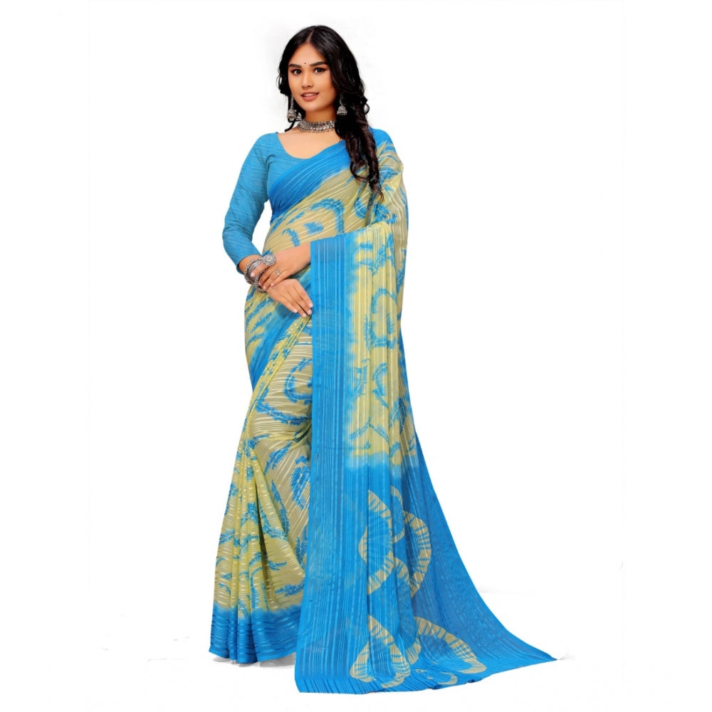 Generic Women's Georgette Printed Saree With Unstitched Blouse (Skyblue)