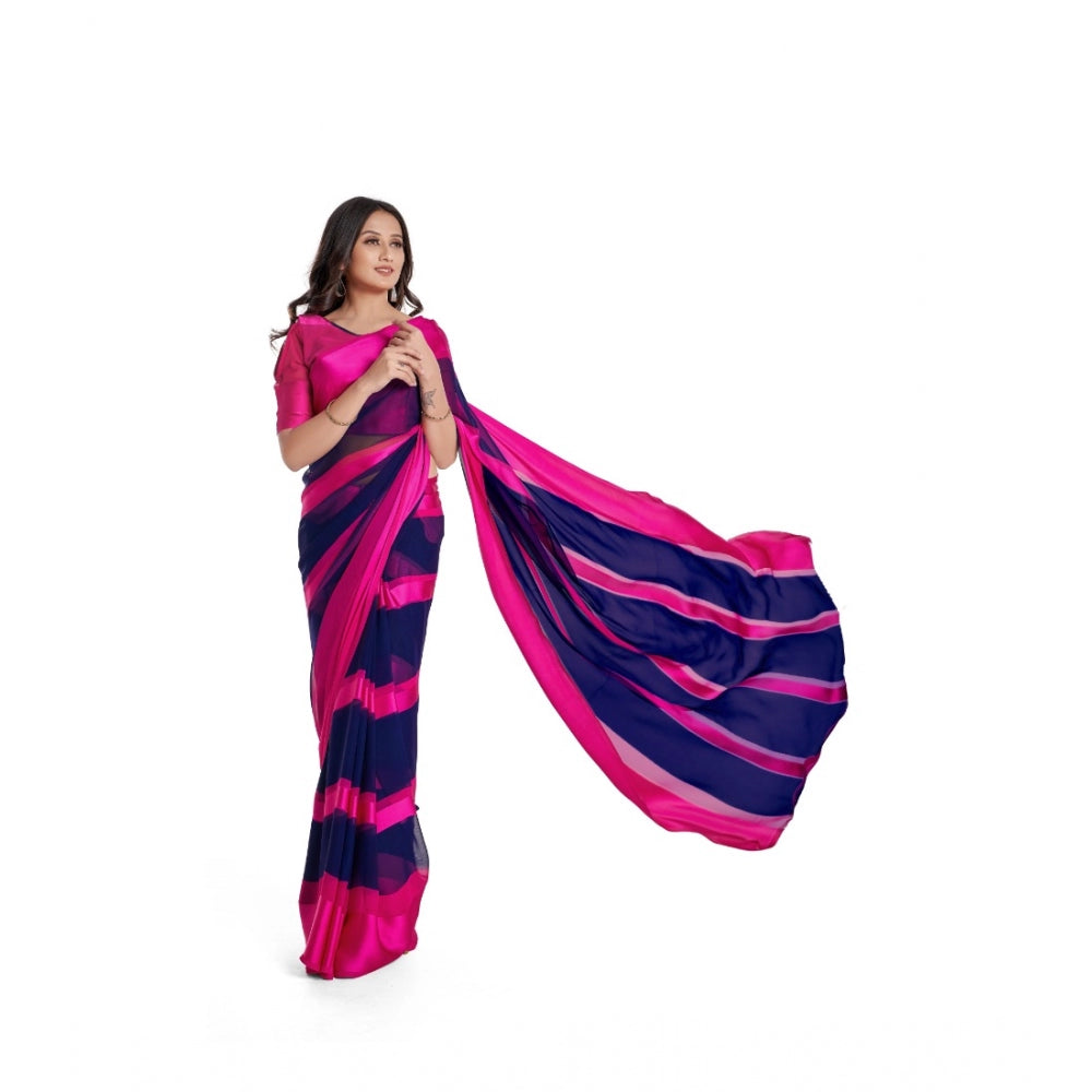 Generic Women's Satin Patta Printed Saree With Unstitched Blouse (Pink)