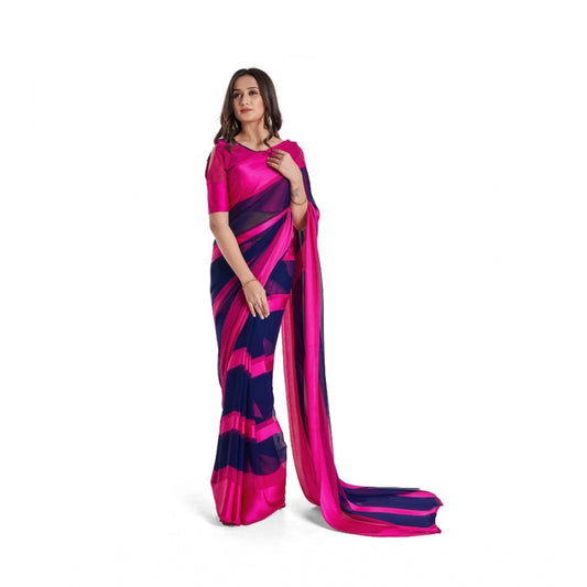 Generic Women's Satin Patta Printed Saree With Unstitched Blouse (Pink)