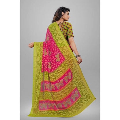 Generic Women's Viscose Rayon Printed Saree With Unstitched Blouse (Pink)