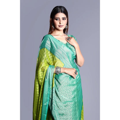 Generic Women's Viscose Rayon Printed Saree With Unstitched Blouse (Green)