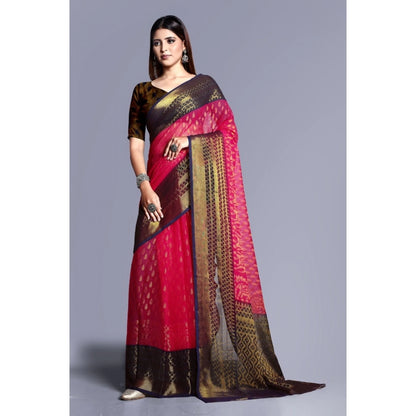 Generic Women's Viscose Rayon Printed Saree With Unstitched Blouse (Pink)