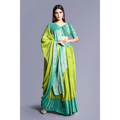 Generic Women's Viscose Rayon Printed Saree With Unstitched Blouse (Green)