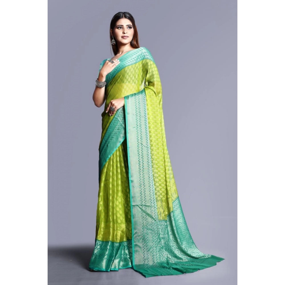 Generic Women's Viscose Rayon Printed Saree With Unstitched Blouse (Green)