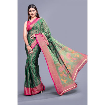 Generic Women's Viscose Rayon Printed Saree With Unstitched Blouse (Rama)