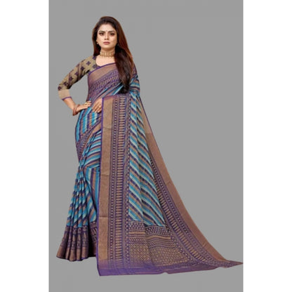 Generic Women's Viscose Rayon Printed Saree With Unstitched Blouse (Navy Blue)