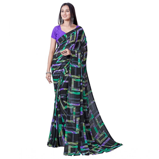 Generic Women's Georgette Printed Saree With Unstitched Blouse (Green)