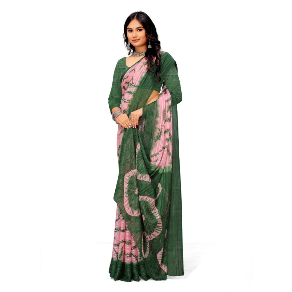 Generic Women's Georgette Printed Saree With Unstitched Blouse (Green)