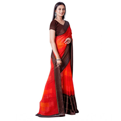 Generic Women's Satin Patta Printed Saree With Unstitched Blouse (Red)