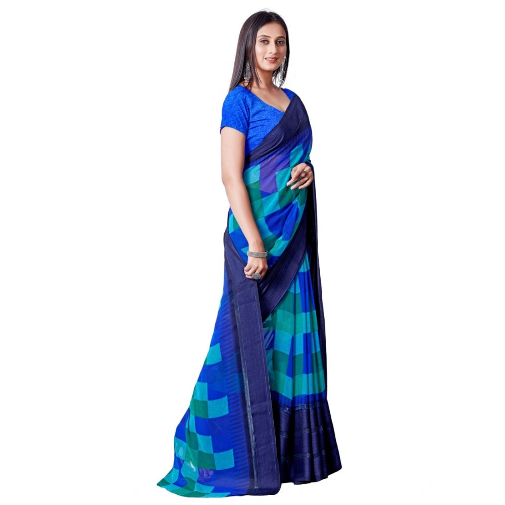 Generic Women's Satin Patta Printed Saree With Unstitched Blouse (Skyblue)