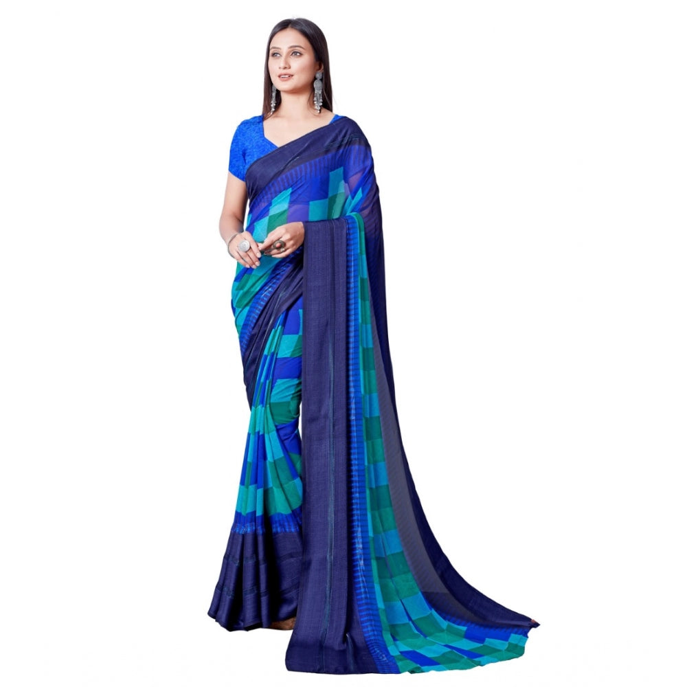 Generic Women's Satin Patta Printed Saree With Unstitched Blouse (Skyblue)