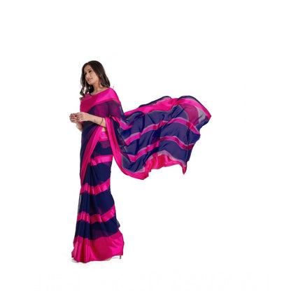 Generic Women's Satin Patta Printed Saree With Unstitched Blouse (Pink)