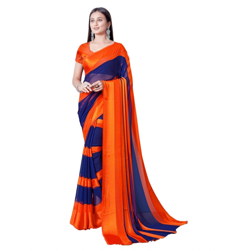 Generic Women's Satin Patta Printed Saree With Unstitched Blouse (Orange)