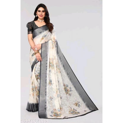 Generic Women's Viscose Rayon Printed Saree With Unstitched Blouse (Black)