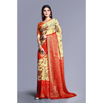 Generic Women's Viscose Rayon Printed Saree With Unstitched Blouse (Red)