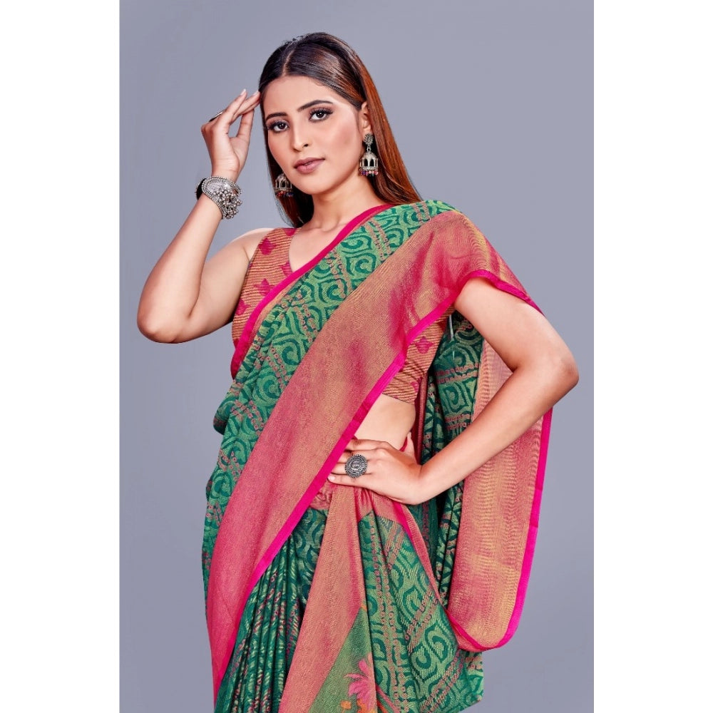 Generic Women's Viscose Rayon Printed Saree With Unstitched Blouse (Rama)