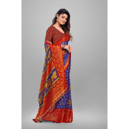 Generic Women's Viscose Rayon Printed Saree With Unstitched Blouse (Blue)