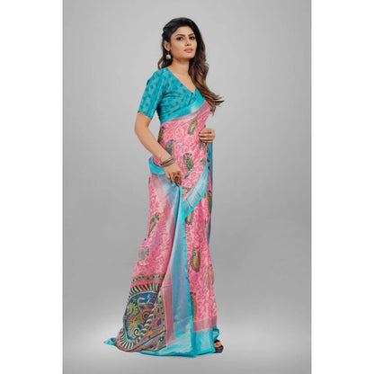 Generic Women's Viscose Rayon Printed Saree With Unstitched Blouse (Pink)