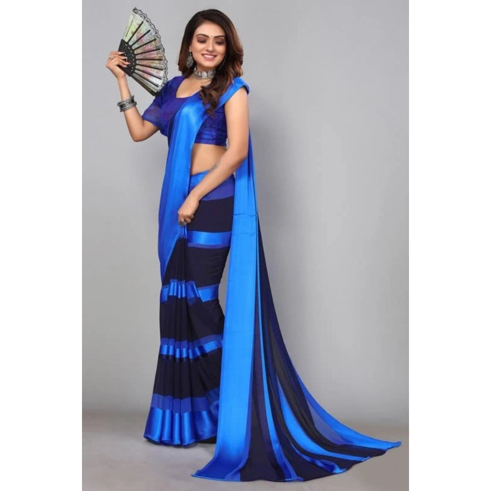 Generic Women's Satin Patta Printed Saree With Unstitched Blouse (Skyblue)