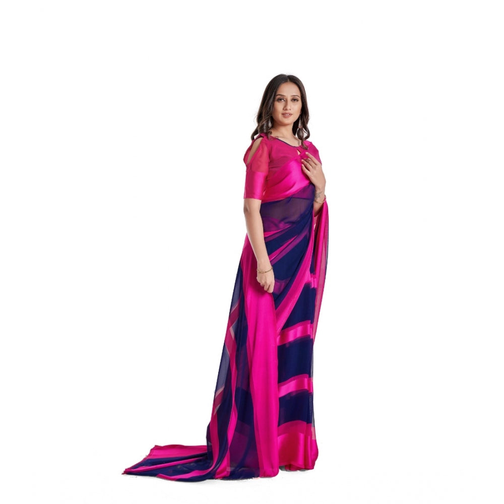 Generic Women's Satin Patta Printed Saree With Unstitched Blouse (Pink)