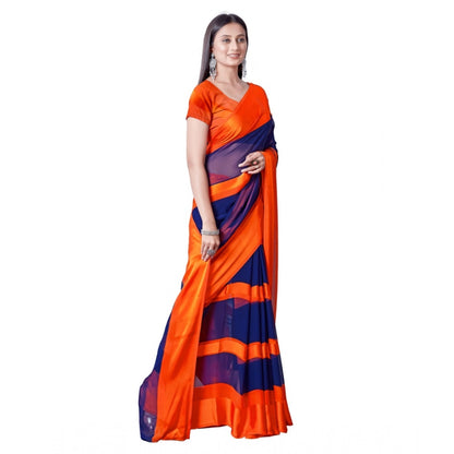 Generic Women's Satin Patta Printed Saree With Unstitched Blouse (Orange)