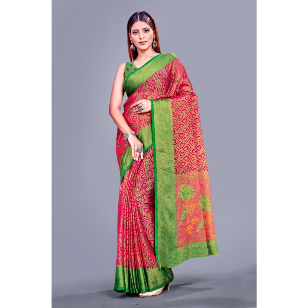 Generic Women's Viscose Rayon Printed Saree With Unstitched Blouse (Pink)