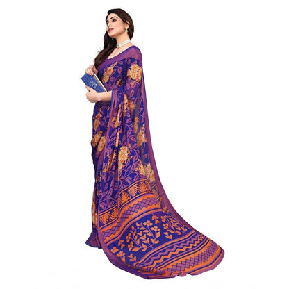 Generic Women's Viscose Rayon Printed Saree With Unstitched Blouse (Blue)