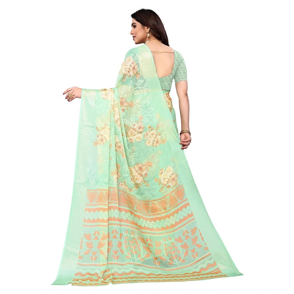 Generic Women's Viscose Rayon Printed Saree With Unstitched Blouse (Pista)