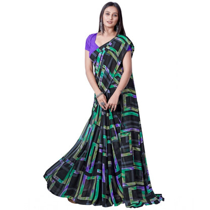 Generic Women's Georgette Printed Saree With Unstitched Blouse (Green)