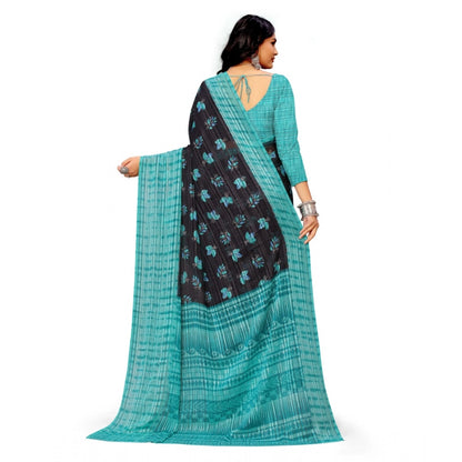 Generic Women's Georgette Printed Saree With Unstitched Blouse (Skyblue)