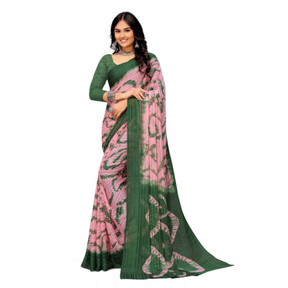 Generic Women's Georgette Printed Saree With Unstitched Blouse (Green)