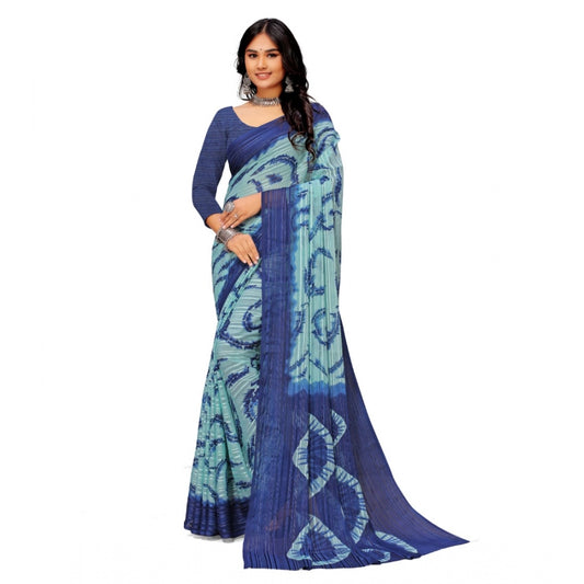 Generic Women's Georgette Printed Saree With Unstitched Blouse (Blue)