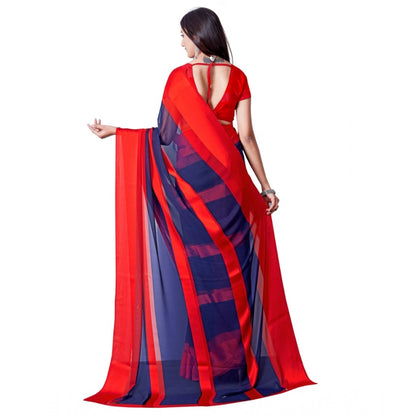 Generic Women's Satin Patta Printed Saree With Unstitched Blouse (Red)