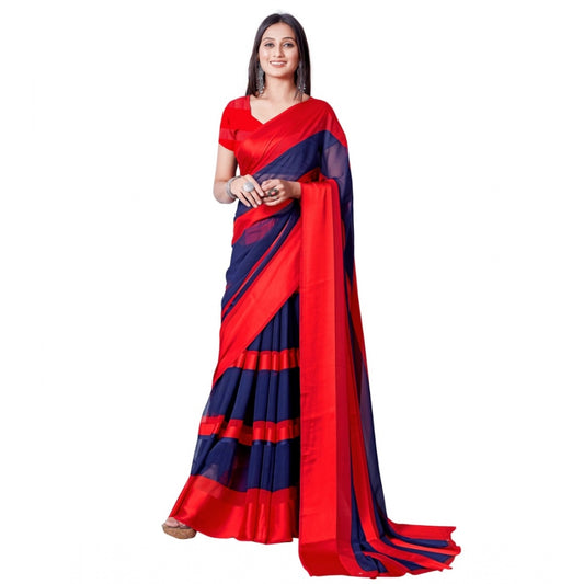 Generic Women's Satin Patta Printed Saree With Unstitched Blouse (Red)