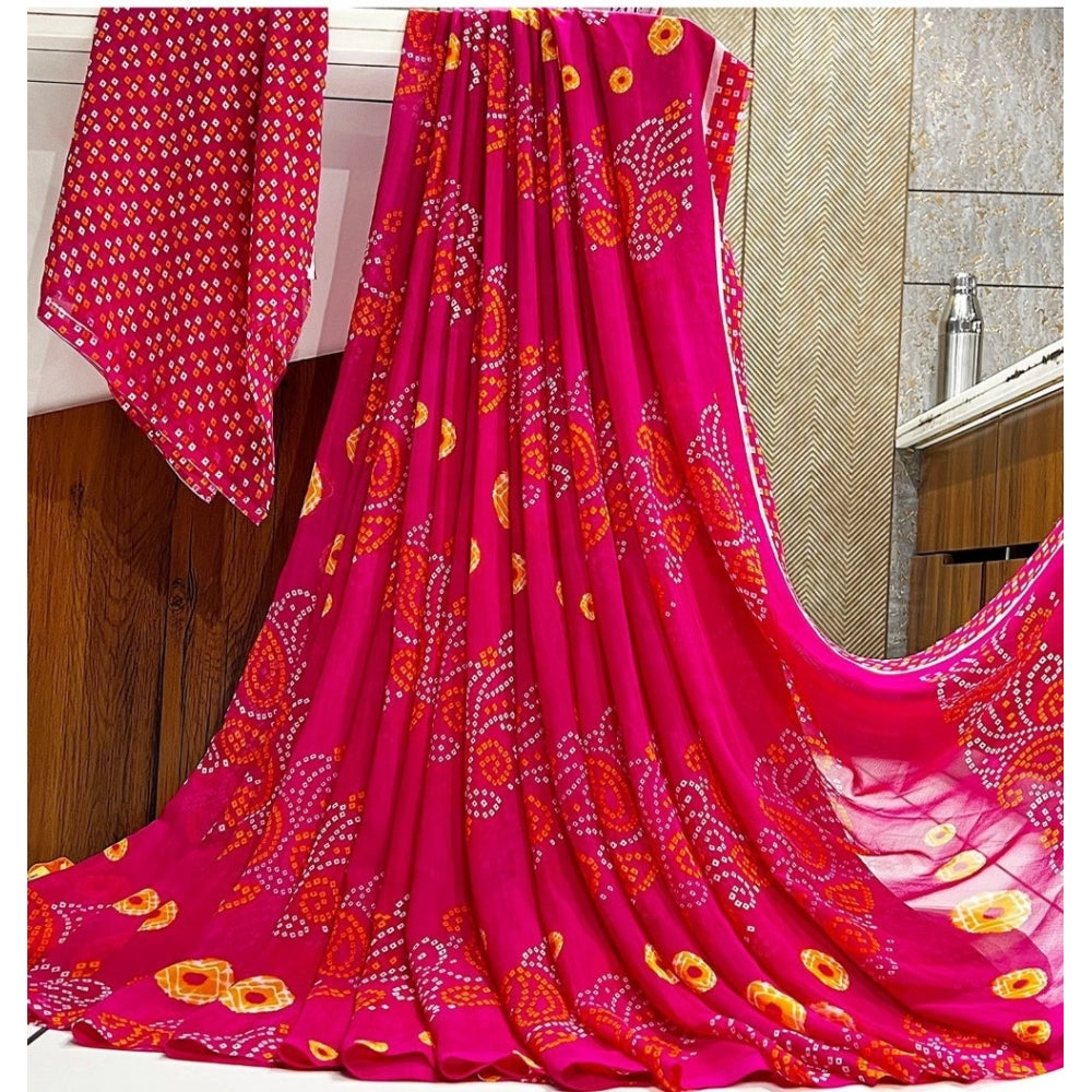 Generic Women's Georgette Printed Saree With Unstitched Blouse (Pink)