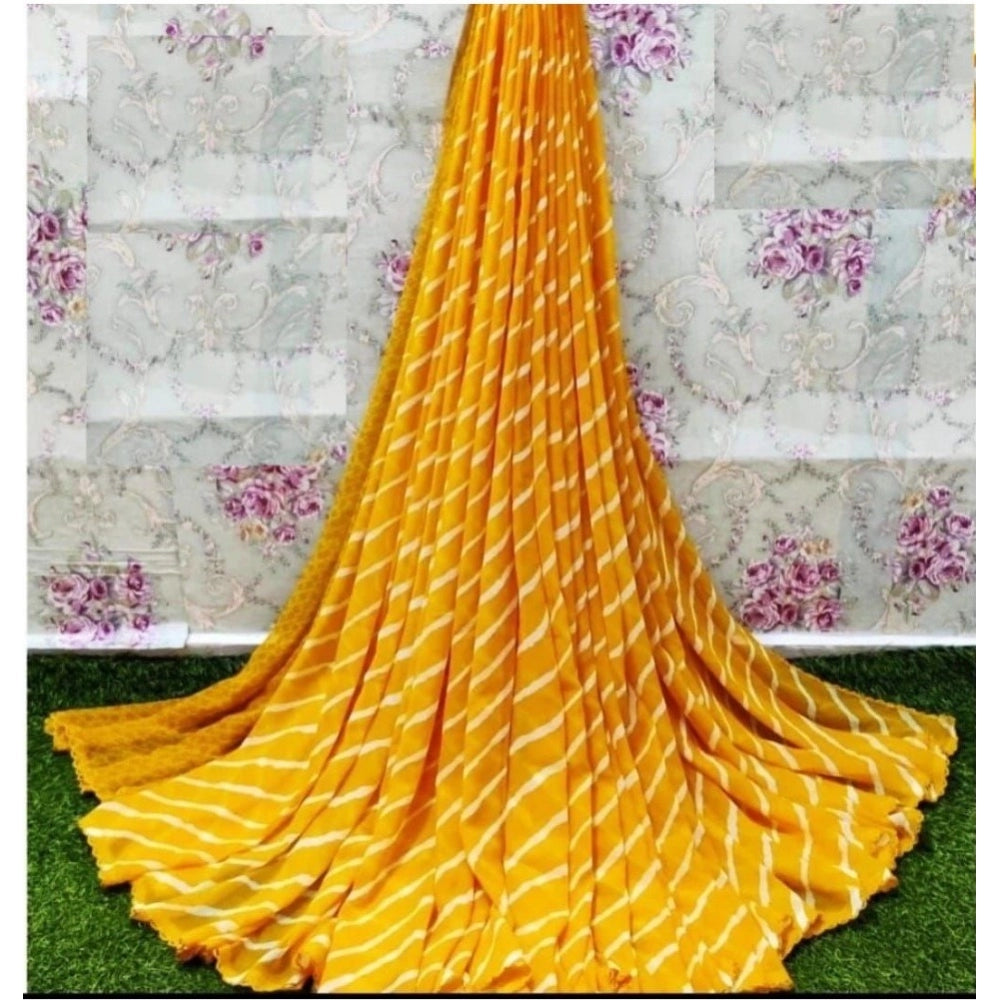 Generic Women's Georgette Printed Saree With Unstitched Blouse (Yellow)